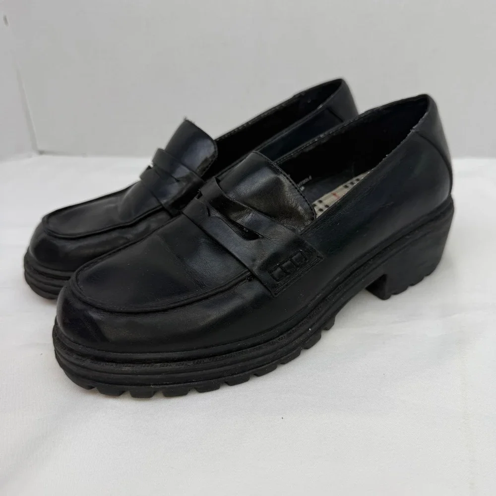Unionbay Penney-U Black Chunky Lug Sole Penny Loafers Y2K 90s Style Womens 6M